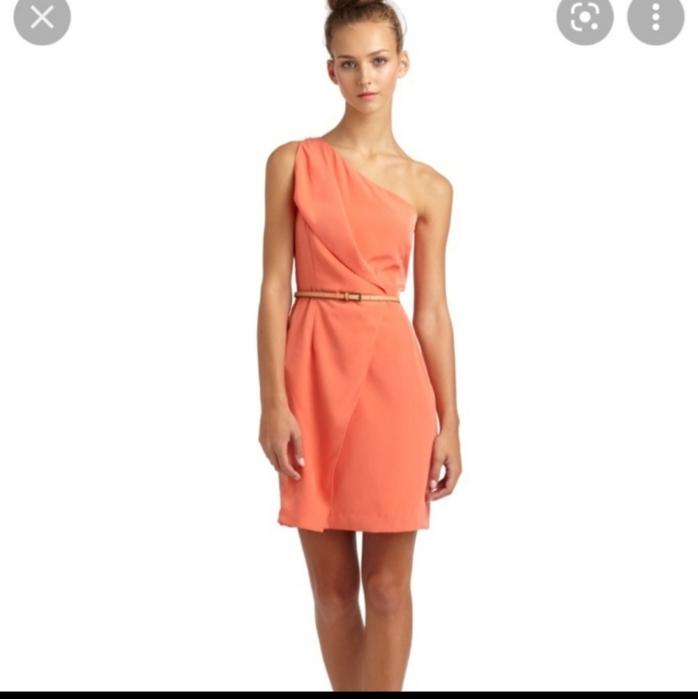 SACHIN + BABI Cantaloupe One-Shoulder Faux Wrap Dress, size 2
